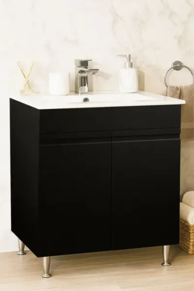 Set Baza front MDF si Lavoar seria 086, montat, 70 cm, negru