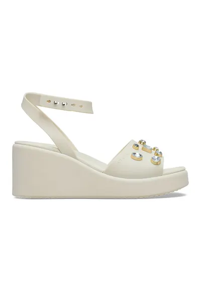 Sandale wedge cu strasuri - Alb murdar