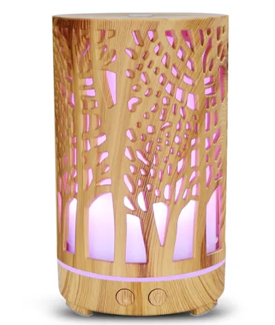 Umidificator aromaterapie ultrasunet model copac rezervor 200 ml 7 culori led lemn deschis