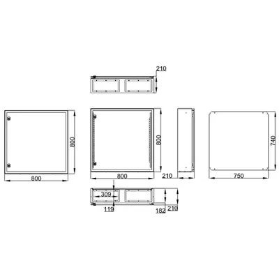 Cofret metal o usa IP65 800x800x210 mm