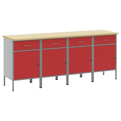 vidaXL Dulap de lucru cu sertar 4 buc. Roșu și gri 200 x 55 x 85 cm