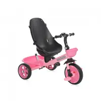 Tricicleta pentru copii Voyage Pink cu sezut reversibil, spatar reglabil pe 2 pozitii, maner cu control al directiei, cosulet pentru accesorii, 2 tipuri de suporti pentru picioare si roti mari din cauciuc Eva