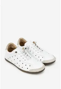 Pantofi albi dama din piele perforata - Alb