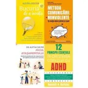 Pachet 4 carti Despre relatia parinte-copil: Bucuria de a invata, Metoda Comunicarii Nonviolente, Jocul atasamentului, 12 principii esentiale in crest