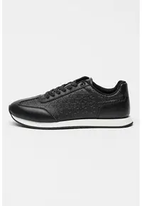 Pantofi sport din piele cu model monograma in relief - Negru
