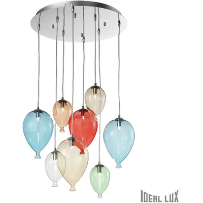 Corp de iluminat din sticla suflata si prelucrata manual sub forma de balon multicolor 8x40W