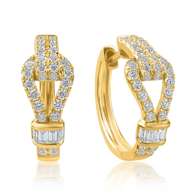 Cercei creole din aur galben cu diamante baguette si rotunde de 0.89ct