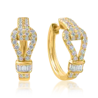 Cercei creole din aur galben cu diamante baguette si rotunde de 0.89ct