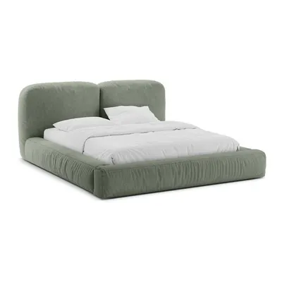 Pat matrimonial verde tapițat cu spațiu de depozitare cu somieră 180x200 cm Martina – Micadoni