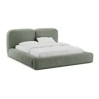 Pat matrimonial verde tapițat cu spațiu de depozitare cu somieră 180x200 cm Martina – Micadoni