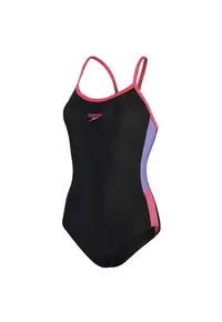 Costum de baie femei Dive Thinstrap Muscleback - rezistent la clor - elastic - negru/roz/mov