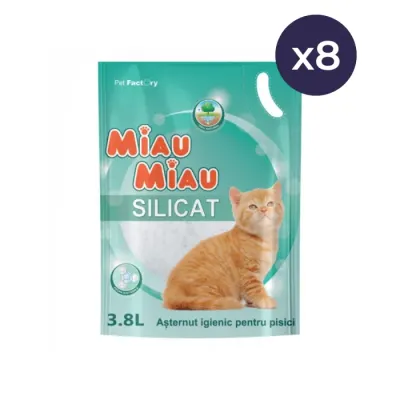 Set 8 buc x Asternut igienic pentru pisici Miau Miau Silicat 3,8L