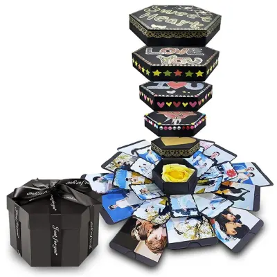 Cutie foto explozivă hexagonală (Explosion Box) - negru - Default Title