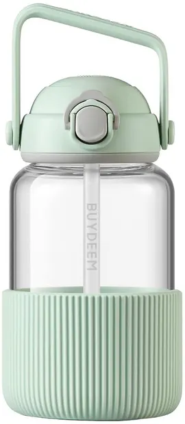 Sticlă de sticlă cu pai BUYDEEM - Cozy Greenish, 1 l