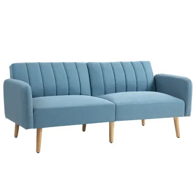 HOMCOM Canapea extensibilă pentru 2 persoane tapițată în material tip in sintetic cu spătar reglabil și brațere detașabile 173x75x73 cm Albastru | Aosom Romania