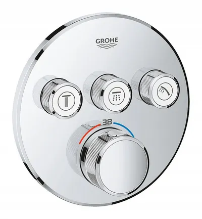 Unitate control Grohe Grohtherm Smartcontrol 29121000, 3 iesiri, termostat, push&turn, masca metalica, filtru impuritati, necesita set fixare, Crom