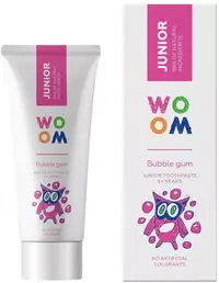 Pasta de dinti pentru copii 6+ ani Junior Bubble Gum, 50ml, Woom