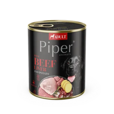 Hrana umeda pentru caini PIPER DOG, ficat de vita si cartof, 800g