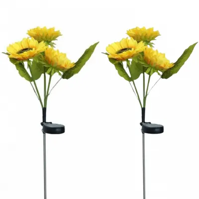Set 2 x lampa solara 3 flori, 70 cm, Floarea Soarelui